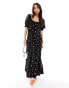 Фото #8 товара Miss Selfridge tie front midi tea dress in black ditsy