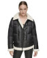Women's Mixed Puffer Jacket With Faux Leather and Sherpa Trim