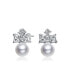 ფოტო #1 პროდუქტის GV Sterling Silver White Gold Plated White Round Freshwater Pearl with Clear Heart and Round Cubic Zirconia Earrings