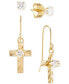 Фото #1 товара 2-Pc. Set Cubic Zirconia Solitaire Stud Earrings & Cross Drop Earrings in 10k Gold