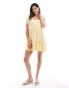 Miss Selfridge linen tie shoulder mini tiered sundress in yellow Бежевый, L - EU 44-46 - фото #2