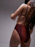 Фото #7 товара Topshop high waist high leg bikini bottoms in red snake print