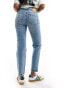 Vero Moda Kyla mid rise wide straight leg jeans in light blue wash Синий, W25 - фото #2