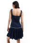 ASOS DESIGN ribbon frill strap mini dress with flippy hem in navy Синий, 34 - фото #3