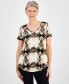 Women's Printed V-Neck Short-Sleeve Knit Top, Created for Macy's
