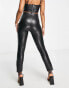 Фото #4 товара Miss Selfridge diamonte trim faux leather skinny trouser in black