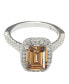 ფოტო #3 პროდუქტის Suzy Levian Sterling Silver Emerald-cut Cubic Zirconia Halo Engagement Ring