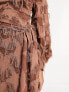 Фото #4 товара ASOS DESIGN fluffy v neck mini dress with tie waist and tie back detail in brown