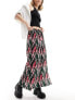 Pieces plisse maxi skirt in multi graphic print