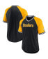 Фото #4 товара Men's Black, Gold Pittsburgh Steelers Second Wind Raglan V-Neck T-shirt