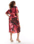 ASOS DESIGN Curve exclusive satin flutter sleeve midi dress in pink large floral print