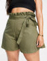 ASOS DESIGN Curve utility belted shorts in khaki