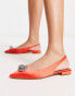 ASOS DESIGN – Lotus – Flache Ballerinas in orangefarbener Satin-Optik mit Fersenriemen und Verzierung