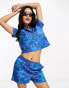 Daisy Street retro dye print cropped shirt co-ord BLAU, DE 50 - фото #1