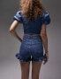 Фото #6 товара Topshop denim frill short in mid blue