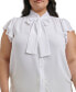 Фото #4 товара Plus Size Solid-Color Tie Cap-Sleeve Blouse