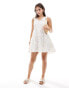 Wednesday's Girl rose print tie shoulder tiered swing dress in white