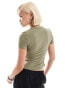 Фото #4 товара COLLUSION plated rib top with cut out detail in khaki