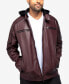 Фото #4 товара Men's Grainy Polyurethane Moto Jacket with Hood and Faux Shearling Lining