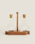 Borosilicate glass and wood cruet set