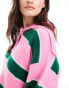 Фото #4 товара ASOS DESIGN jumper with button collar in stripe in pink and green