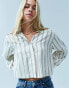 ASOS DESIGN cropped shoulder pad shirt in grey pinstripe