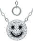 Фото #1 товара Giani Bernini cubic Zirconia & Black Enamel Smile Emoji Pendant Necklace in Sterling Silver, 16" + 2" extender, Created for Macy's