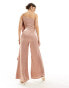 TFNC Bridesmaid satin one shoulder jumpsuit with frill detail in rose brown