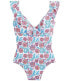 Фото #1 товара J.Crew 247669 Womens Floral Ruffle One-Piece Swimsuit White/Blue Multi Size 12