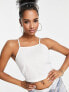 ASOS DESIGN Petite linen square neck sun top with lace up back in white