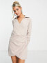 Public Desire mini wrap shirt dress in stone