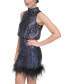ფოტო #4 პროდუქტის Women's Feather-Trim Sequin Mock-Neck Dress