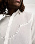 ASOS DESIGN long sleeve sheer western shirt with studding in white Белый, XS - Chest 36 - фото #3