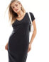 Фото #1 товара Pieces slinky v-neck t-shirt midi dress in black