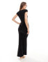 Fashionkilla super soft notch front cap sleeve maxi dress in black