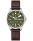 ფოტო #1 პროდუქტის Men's Swiss Automatic Khaki Aviation Day Date Brown Leather Strap Watch 42mm
