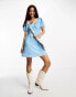 Фото #1 товара Pieces puff sleeve mini smock dress in blue ditsy