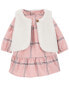 Baby 2-Piece Plaid Dress & Sherpa Vest Set 9M