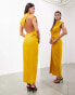 ASOS EDITION draped and slashed high neck maxi dress in golden yellow