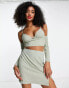 Extro & Vert structured crop with detachable sleeves in sage co-ord