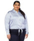 Фото #1 товара Plus Size Pinstriped Tie-Front Shirt
