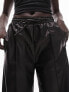 Фото #3 товара Topshop Petite faux leather jogger style straight leg trouser in black