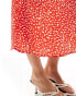 New Look satin midi skirt in red spot print