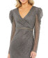 Women's Beaded Wrap Over Puff Sleeve Dress