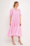 Women's Gingham Tiered Midi Dress with Bow Tie Sleeves