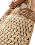 Glamorous two tone straw beach tote bag in natural