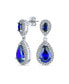 ფოტო #1 პროდუქტის Blue Simulated Sapphire Pave CZ Halo Teardrop Pear Shape Dangle Drop Statement Earrings For Women Prom Silver Plated