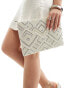 ASOS DESIGN diamond beaded zip top clutch bag in white