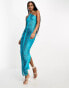 ASOS DESIGN Tall fringe drape halter maxi dress in teal