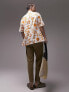 Topman short sleeve relaxed revere handdrawn abstract shirt in ecru and orange